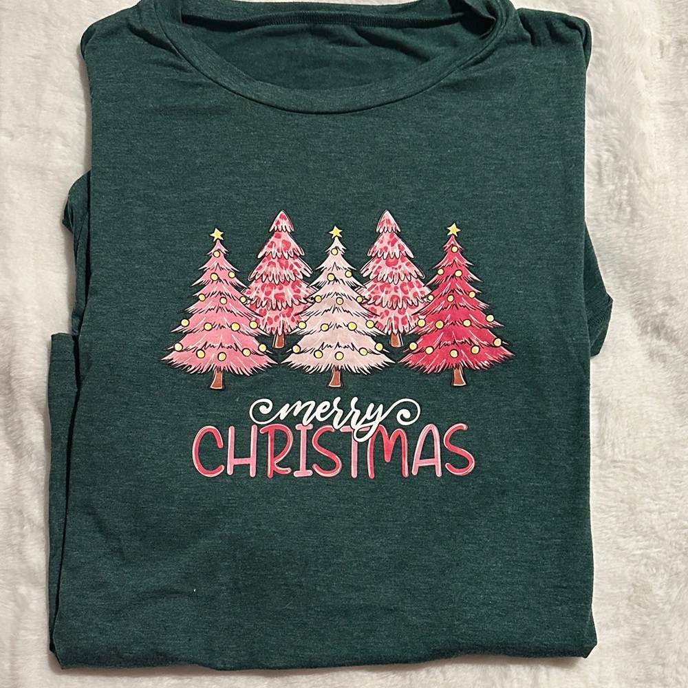 Merry Christmas Shirt - Green and Pink